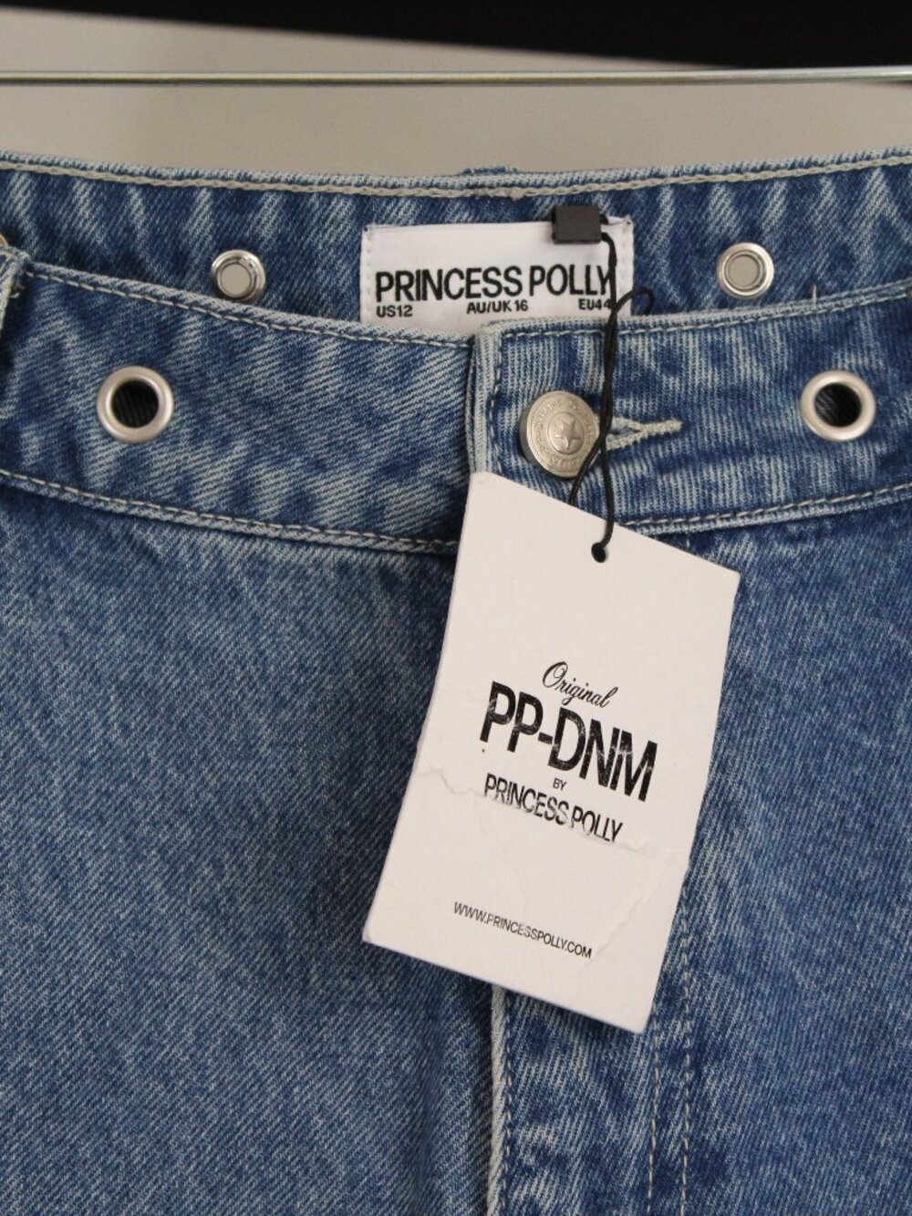 Princess Polly Tropicana Shorts 12 Eyelet Waist Denim High Rise